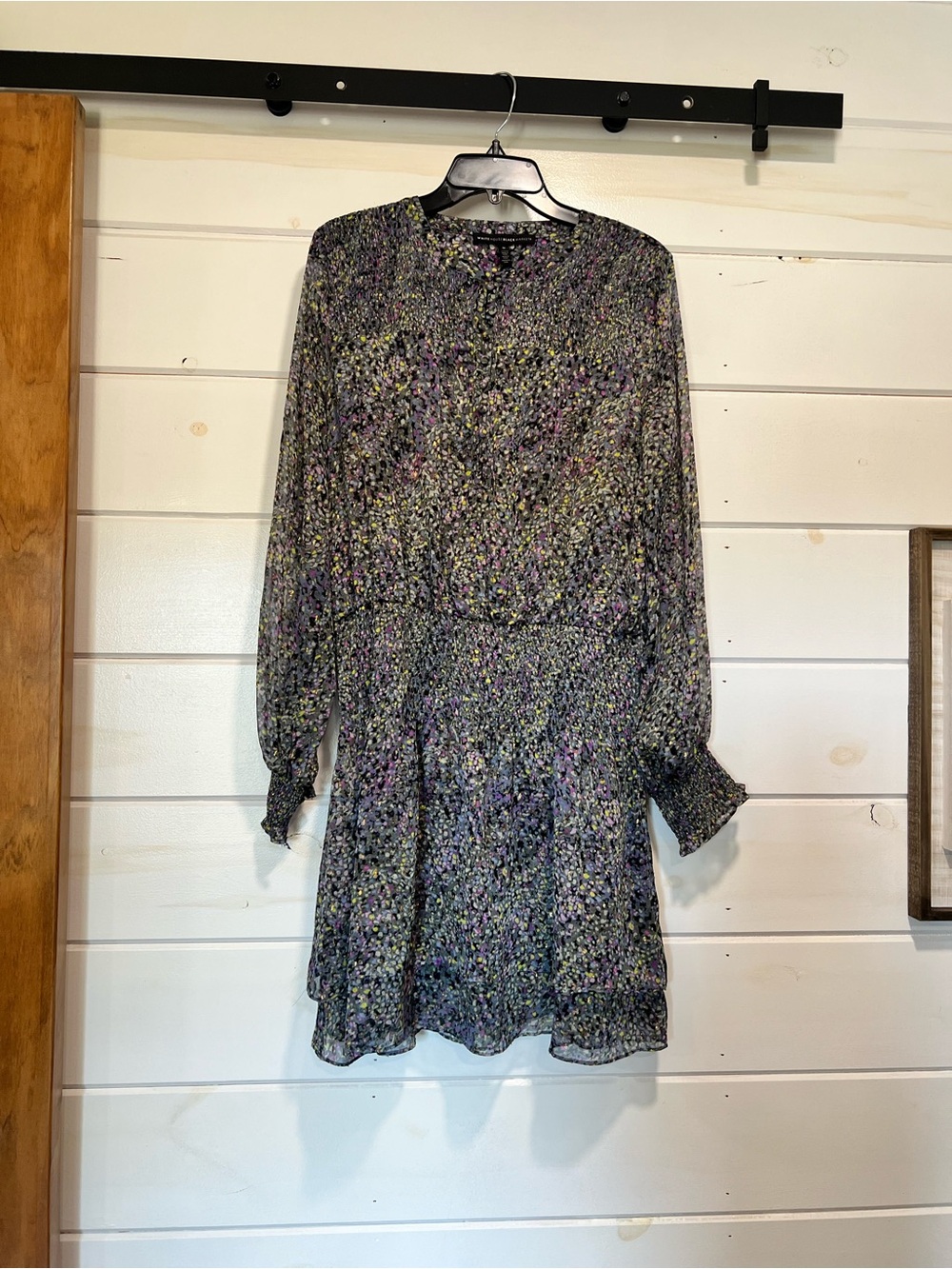Romantic Floral Long-Sleeve Mini Dress - Black/Multi